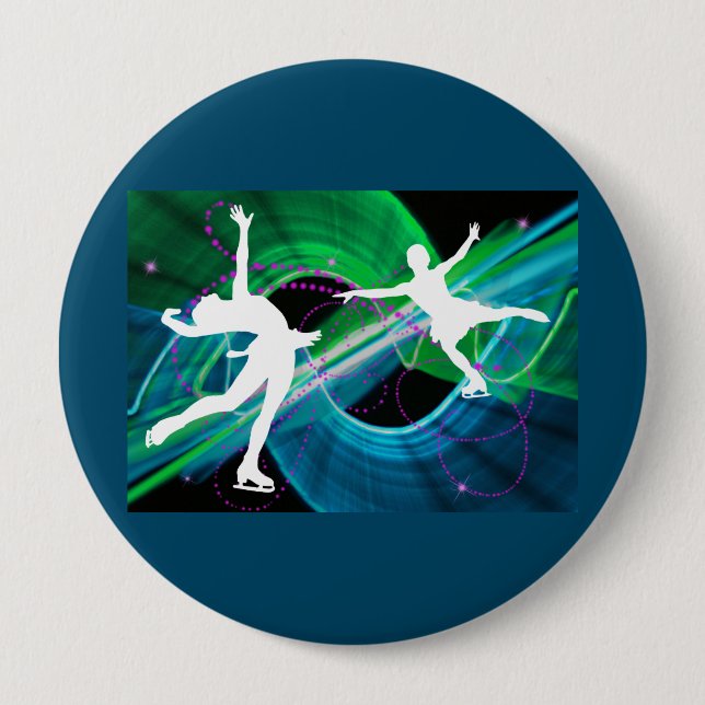 Bedazzled Figure Skaters Ice Skating 10 Cm Round Badge (Front)