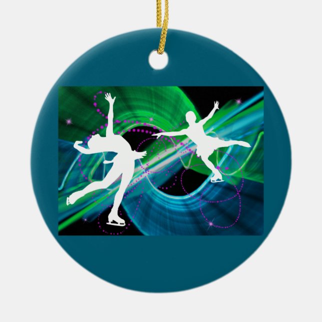 Bedazzled Figure Skaters Ice Skating Ceramic Tree Decoration (Front)