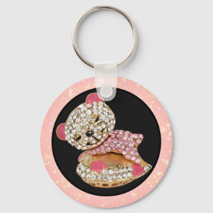 Bedazzled sleeping bear beauty keychain