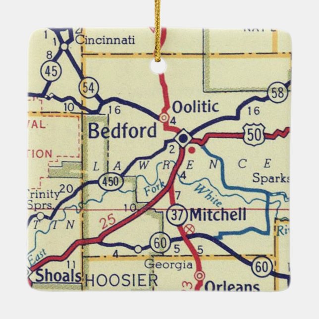 Bedford IN Vintage Map Ceramic Ornament (Back)