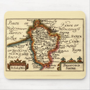 Bedfordshire County England Old Antiquarian Map Mouse Pad