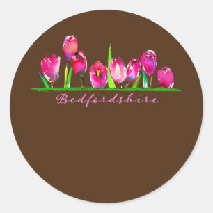 Bedfordshire UK Watercolor Tulips Women Girls Classic Round Sticker