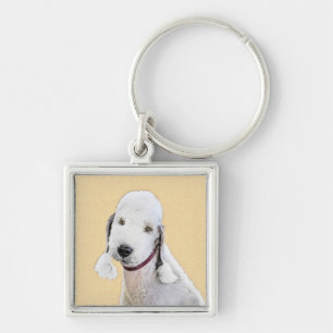 Bedlington Terrier 2 Painting - Original Dog Art Key Ring