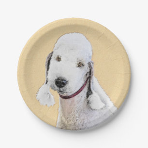 Bedlington Terrier 2 Painting - Original Dog Art Paper Plate
