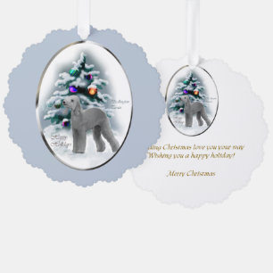 Bedlington Terrier Christmas Gifts Tree Decoration Card