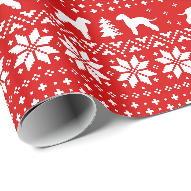 Bedlington Terrier Dog Silhouettes Christmas Xmas Wrapping Paper (Roll Corner)