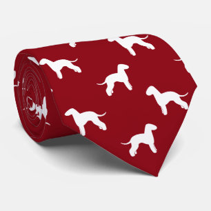 Bedlington Terrier Dog Silhouettes Pattern Red Tie