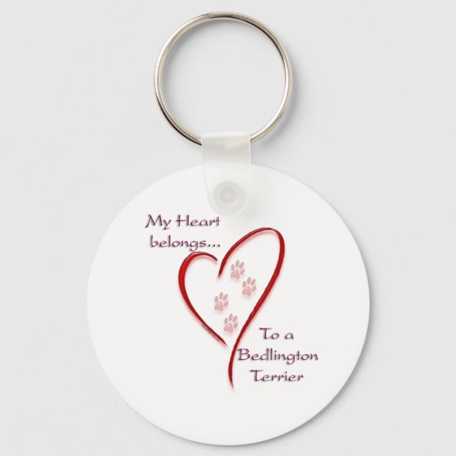 Bedlington Terrier Heart Belongs Key Ring (Front)