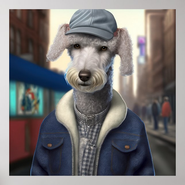 Bedlington Terrier Hipster Dog Poster (Front)