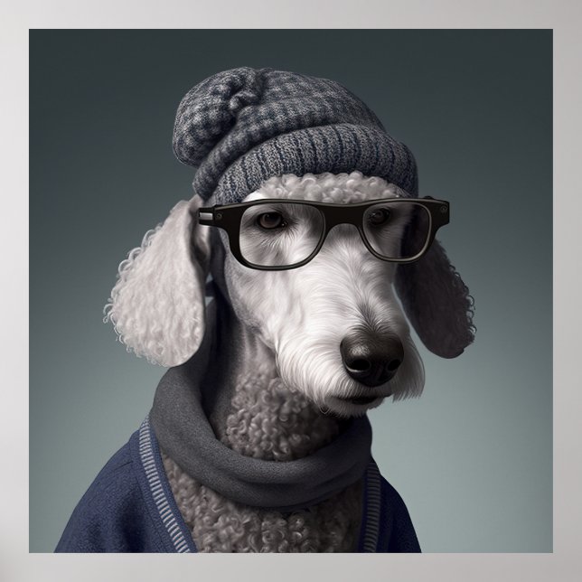 Bedlington Terrier Hipster Dog Poster (Front)