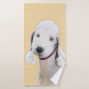 Bedlington Terrier Painting - Original Dog Art Bath Towel Set