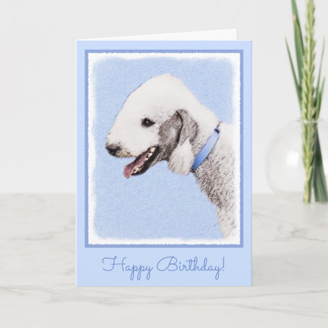 Bedlington Terrier Painting - Original Dog Art Card (Front)