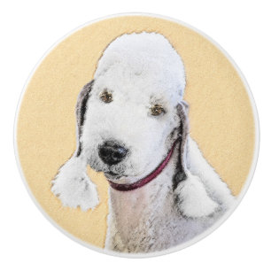 Bedlington Terrier Painting - Original Dog Art Ceramic Knob