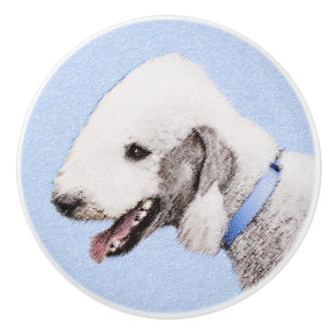 Bedlington Terrier Painting - Original Dog Art Ceramic Knob