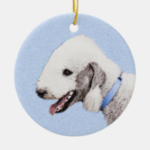 Bedlington Terrier Painting - Original Dog Art Ceramic Tree Decoration