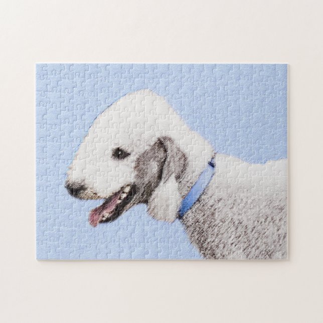 Bedlington Terrier Painting - Original Dog Art Jigsaw Puzzle (Horizontal)
