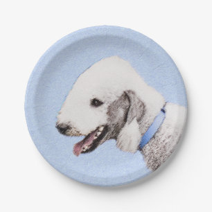Bedlington Terrier Painting - Original Dog Art Paper Plate