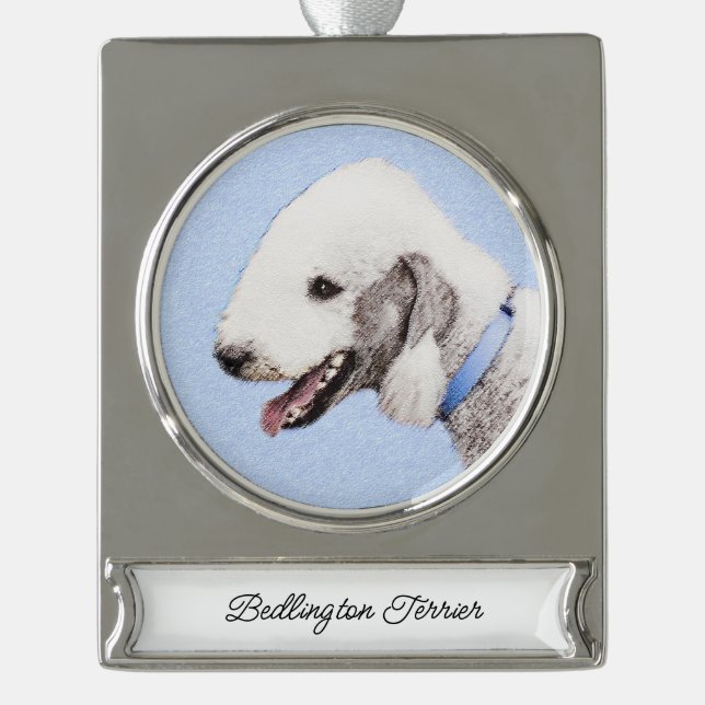 Bedlington Terrier Painting - Original Dog Art Silver Plated Banner Ornament (Front)