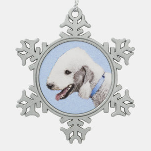 Bedlington Terrier Painting - Original Dog Art Snowflake Pewter Christmas Ornament