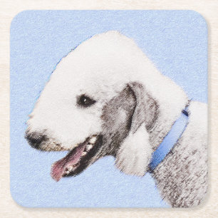 Bedlington Terrier Painting - Original Dog Art Square Paper Coaster