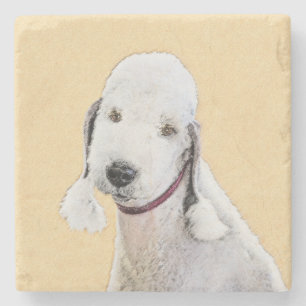 Bedlington Terrier Painting - Original Dog Art Stone Coaster