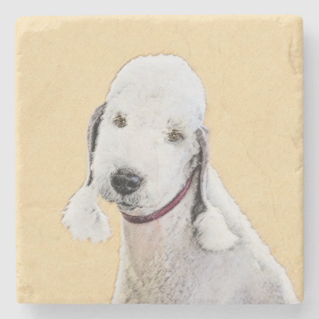 Bedlington Terrier Painting - Original Dog Art Stone Coaster (Front)