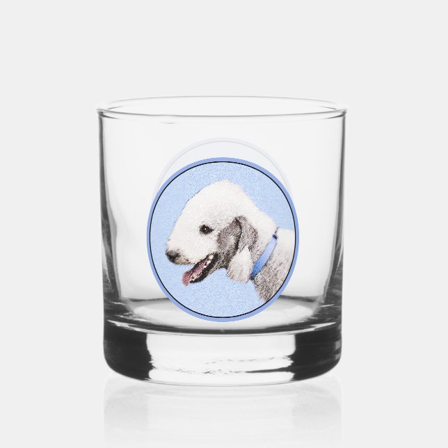 Bedlington Terrier Painting - Original Dog Art Whiskey Glass (Front)