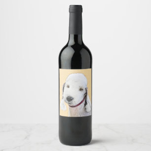 Bedlington Terrier Painting - Original Dog Art Wine Label