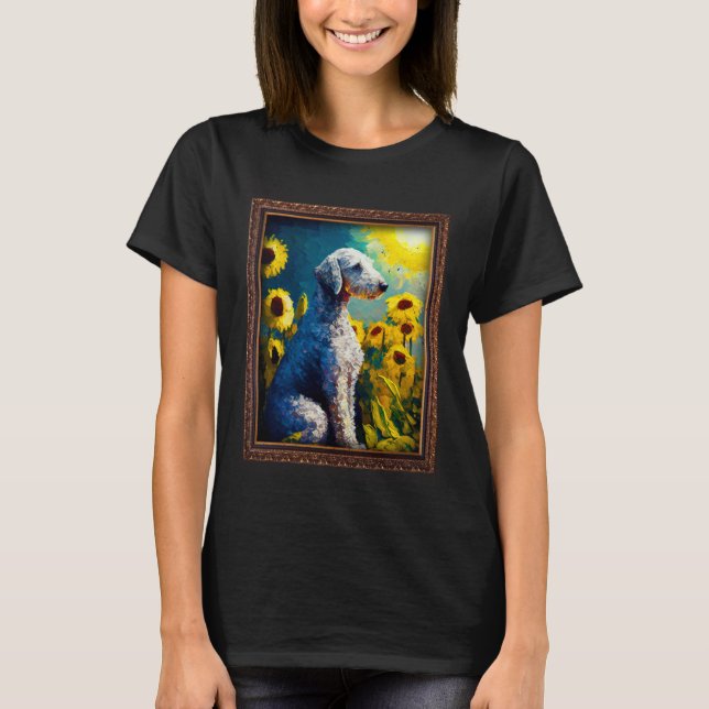 Bedlington Terrier Painting Sunflower Flower Mom W T-Shirt (Front)