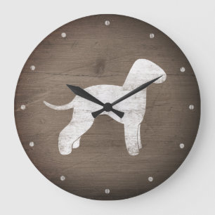 Bedlington Terrier Silhouette Rustic Style Large Clock
