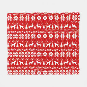 Bedlington Terrier Silhouettes Christmas Pattern Fleece Blanket