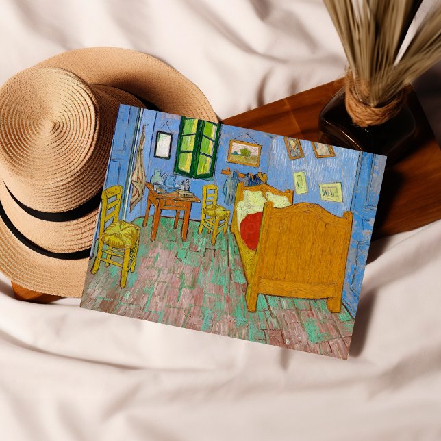 "Bedroom in Arles" painting by Vincent van Gogh Postcard ("Bedroom in Arles" by Vincent van Gogh (1889).)