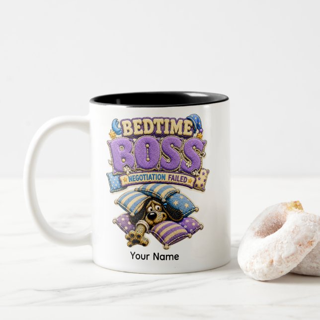 Bedtime Boss Funny Sleep Shirt Two-Tone Coffee Mug (With Donut)
