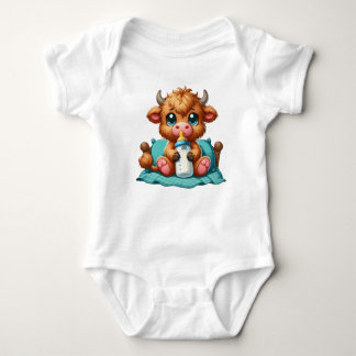 BEDTIME FOR CUTE HIGHLAND COW WITH MILK BABY BODYSUIT