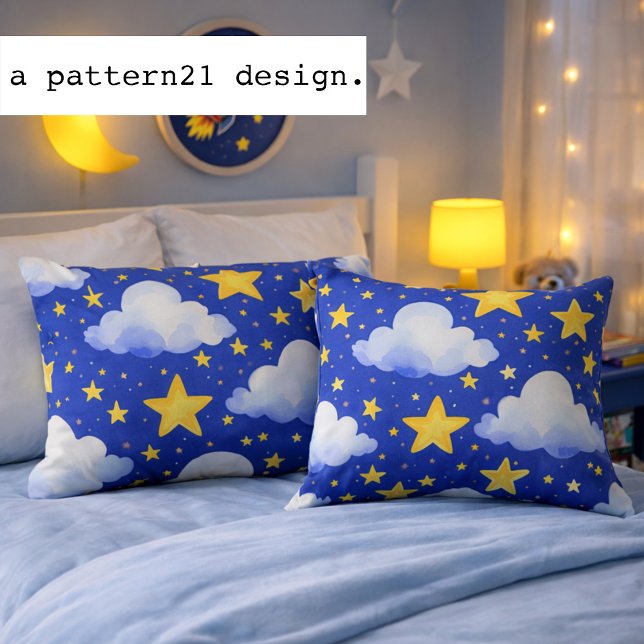 bedtime night sky blue pattern cushion (cute celestial night sky. Clouds and stars pillow
)