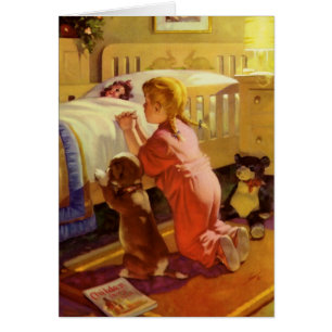 Bedtime Prayers, Girl with Puppy, Vintage Religion