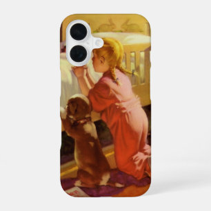 Bedtime Prayers, Girl with Puppy, Vintage Religion iPhone 16 Case