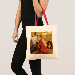 Bedtime Prayers, Girl with Puppy, Vintage Religion Tote Bag