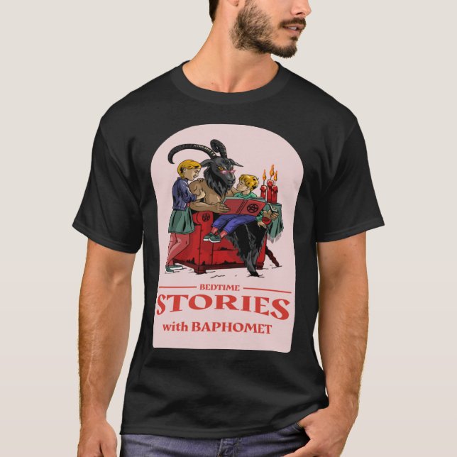 Bedtime Stories With Baphomet Dark Humour Satan T-Shirt (Front)