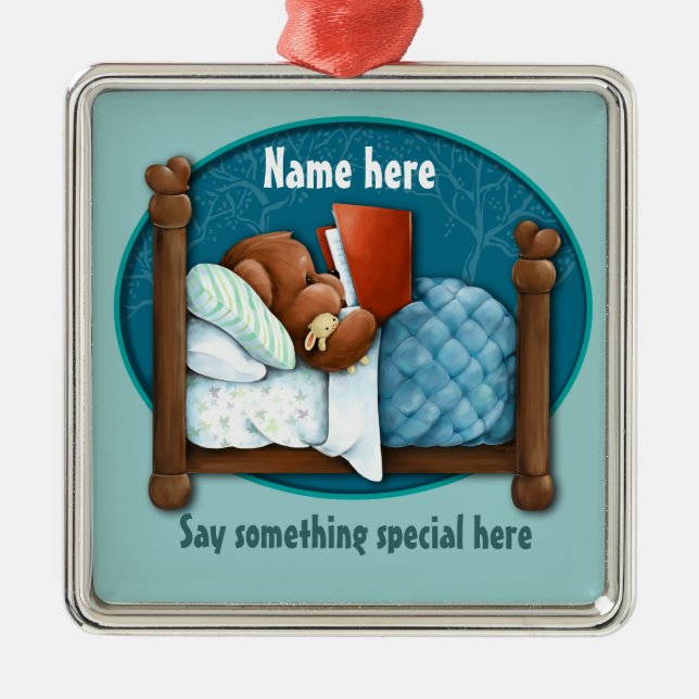 Bedtime story bear and bunny metal tree decoration (Front)