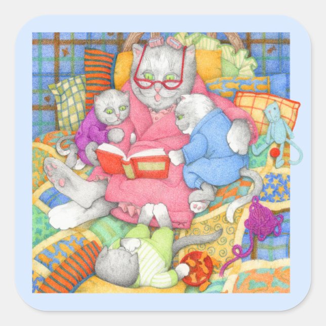 BEDTIME STORY Large Square Stickers - Blue (Front)