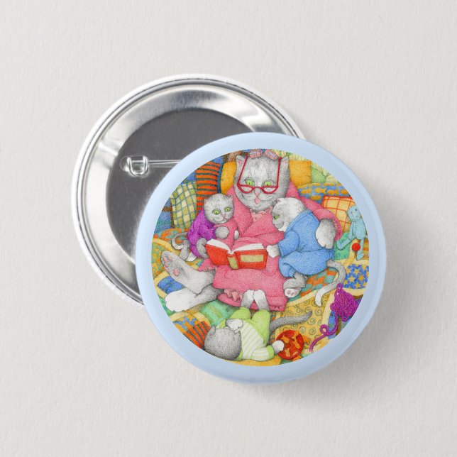 BEDTIME STORY Round Button - Blue (Front & Back)