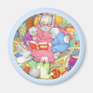 BEDTIME STORY Round Magnet - Blue