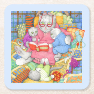 BEDTIME STORY Square Paper Coasters - Blue