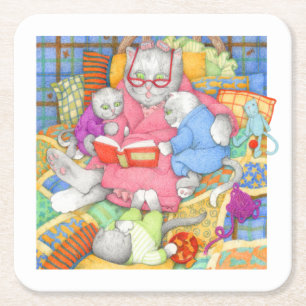 BEDTIME STORY Square Paper Coasters - White