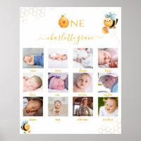 Bee 1st Birthday 12 months Photo Collage White