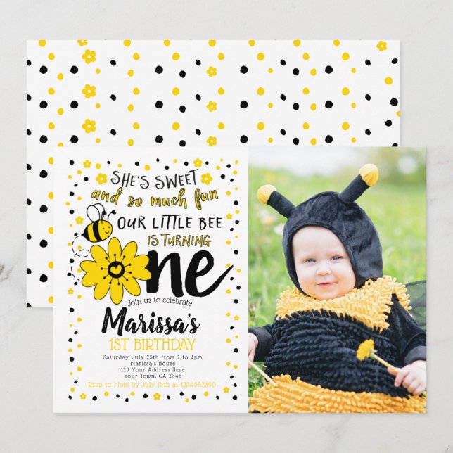 Bee 1st Birthday Invitation (Front/Back)