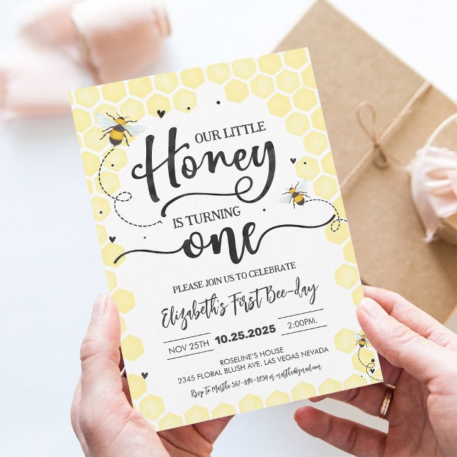 Bee 1st Birthday Invitation | Bumble Bee Honey (Creator Uploaded)