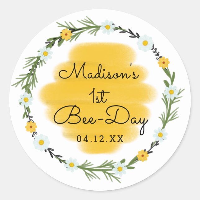 Bee 1st Birthday Party Stickers | 1st Bee Day (Front)