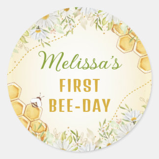 Bee 1st First Birthday Party Yellow Girl Bumblebee Classic Round Sticker